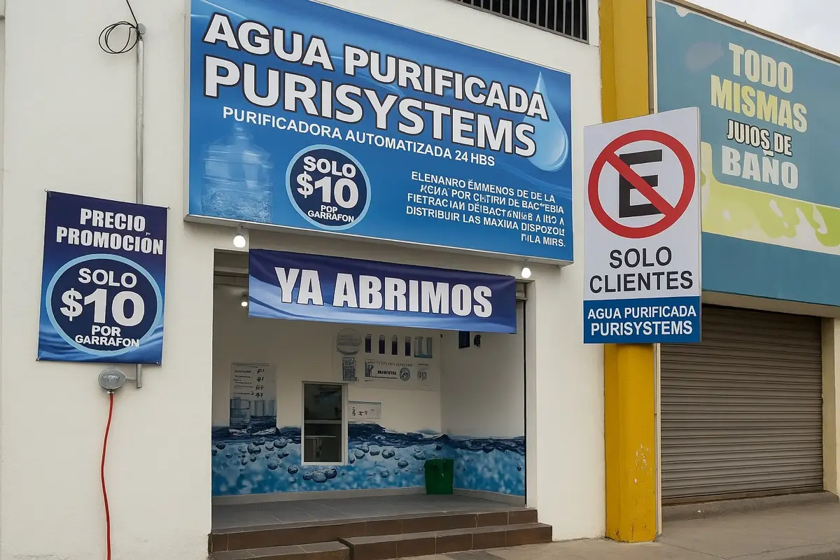 Fachada de purificadora Purisystems recién inaugurada